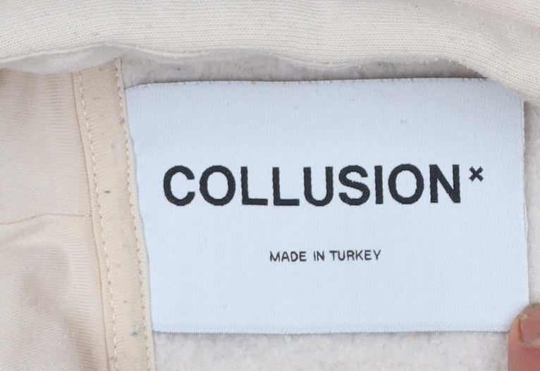 Collusion Men's Beige Pullover Hoodie XS Graphic Print Fleece