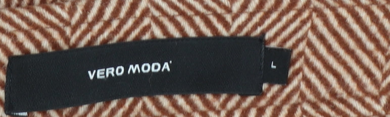 Vero Moda Women Brown Herringbone Wool Blend Knee Length Pencil Skirt L