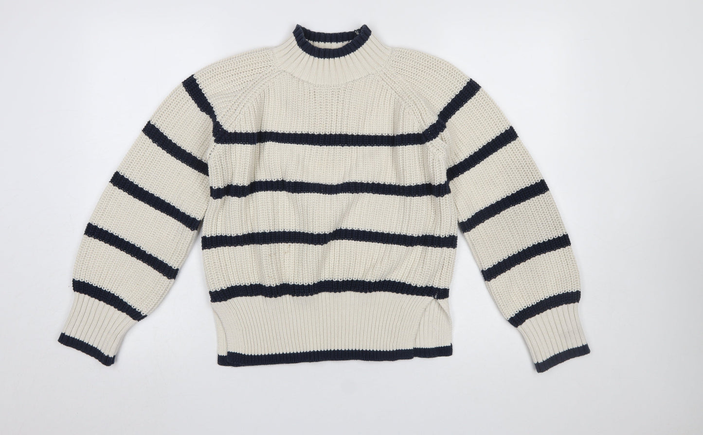 Y.A.S Womens Ivory Striped High Neck Chunky Knit Jumper XS