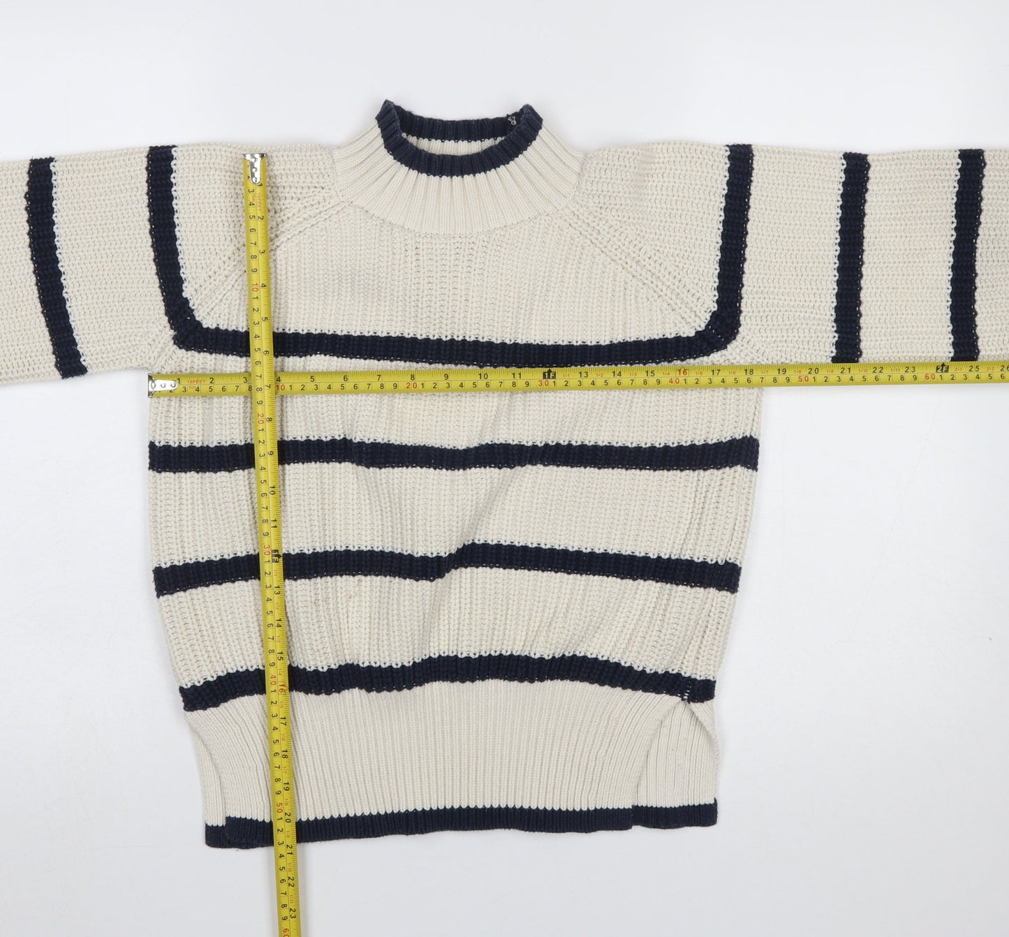 Y.A.S Womens Ivory Striped High Neck Chunky Knit Jumper XS