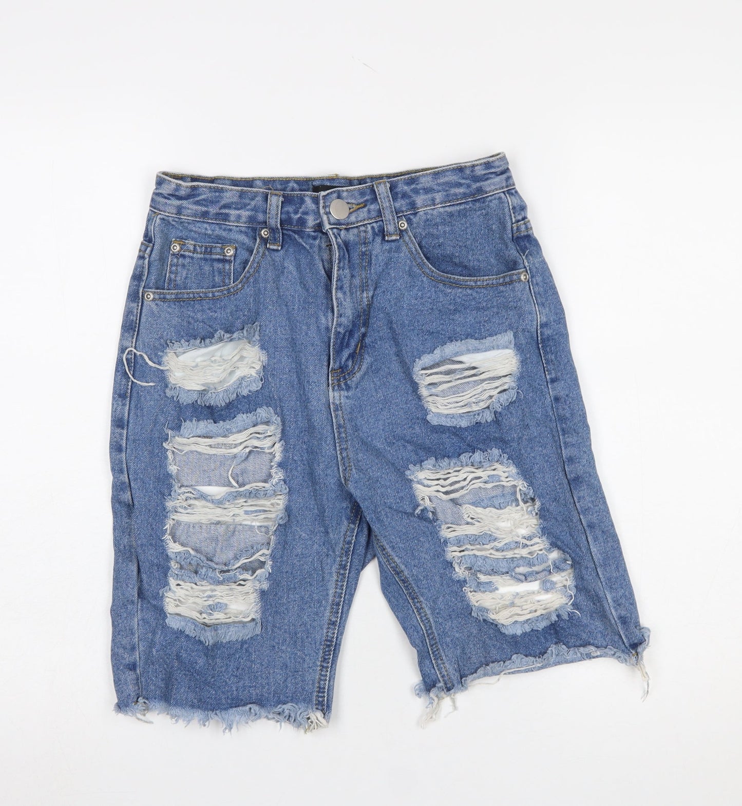 PrettyLittleThing Women’s Blue Distressed Bermuda Denim Shorts Size 8