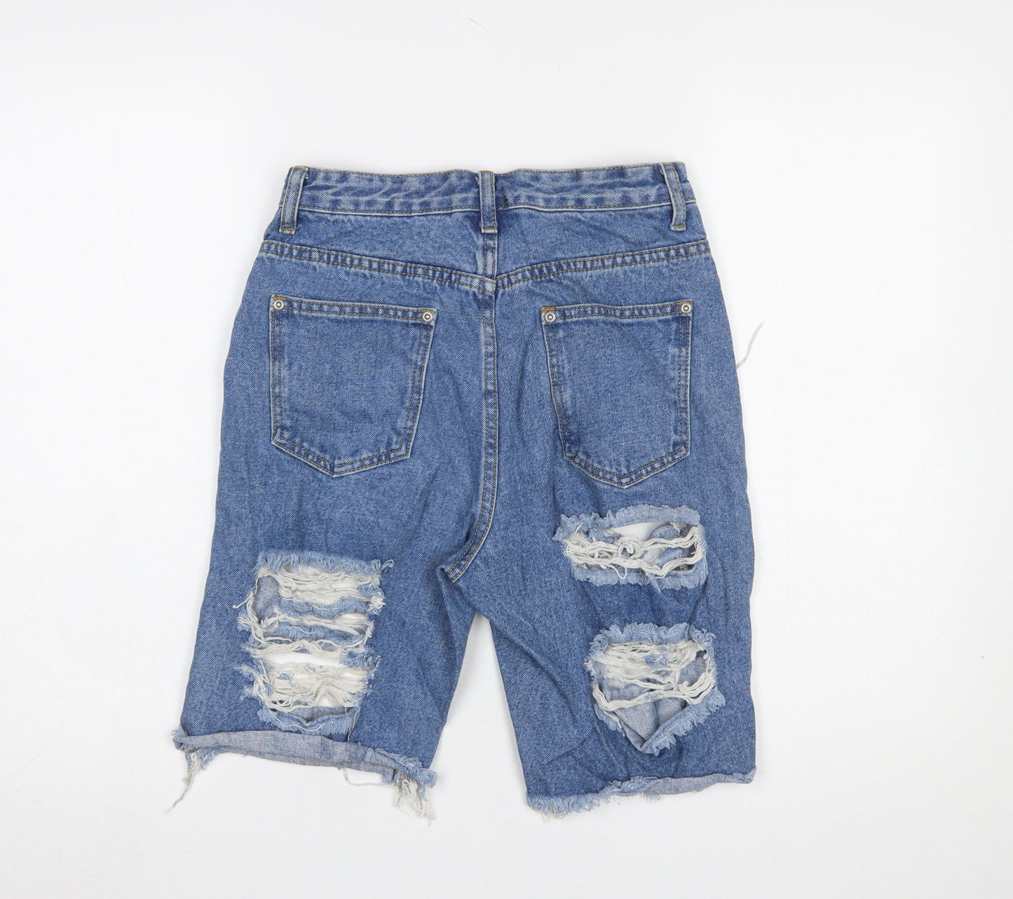 PrettyLittleThing Women’s Blue Distressed Bermuda Denim Shorts Size 8