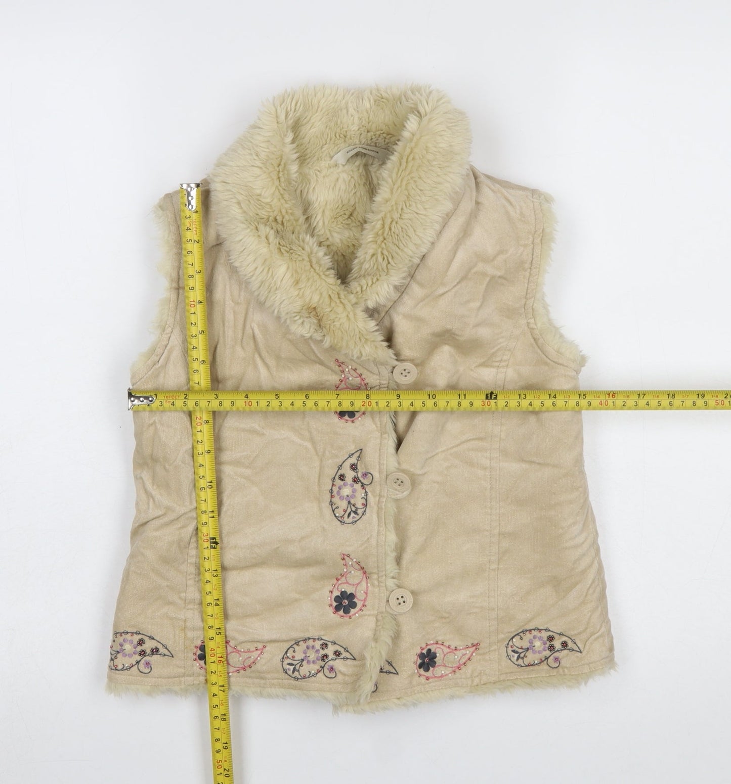 Debenhams Girls Beige Faux Suede Embroidered Faux Fur Waistcoat 7 Years