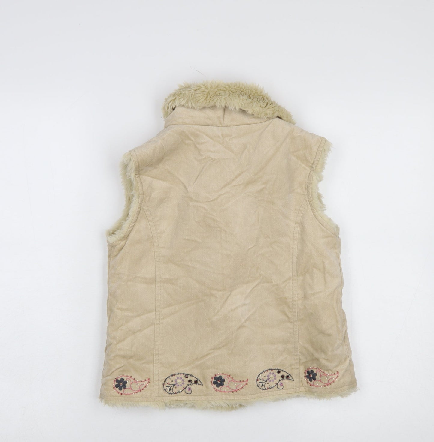 Debenhams Girls Beige Faux Suede Embroidered Faux Fur Waistcoat 7 Years