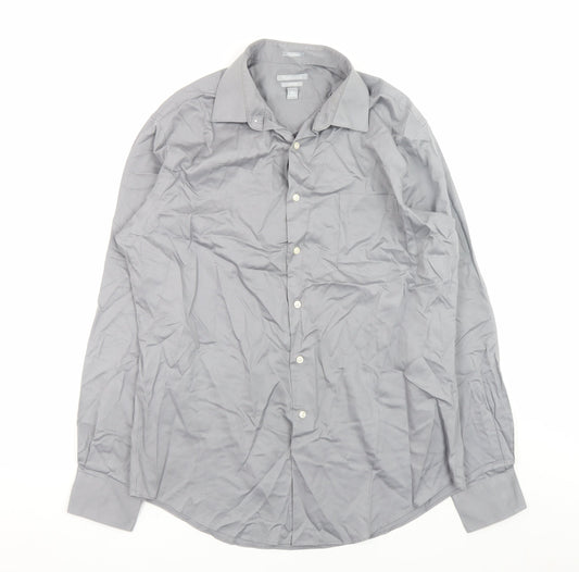 Van Heusen Men's Grey Fitted No Iron Long Sleeve Dress Shirt Size 16