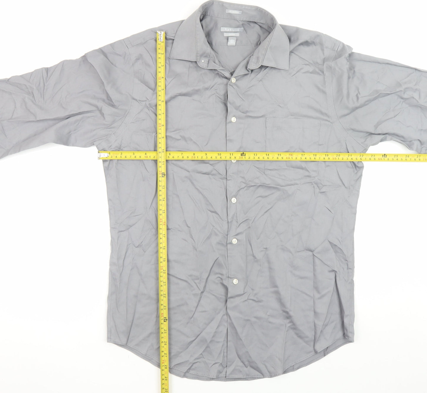 Van Heusen Men's Grey Fitted No Iron Long Sleeve Dress Shirt Size 16