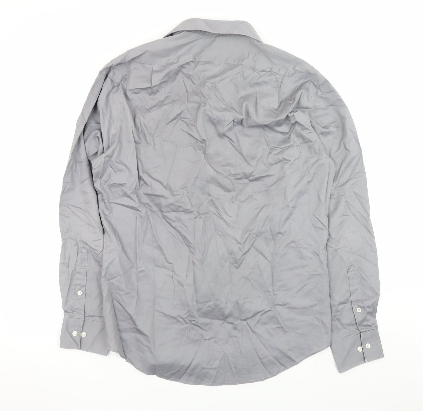 Van Heusen Men's Grey Fitted No Iron Long Sleeve Dress Shirt Size 16