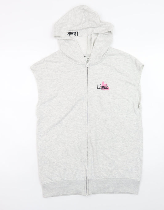 H&M Girls Grey Graphic Sleeveless Full Zip Hoodie 16 Years