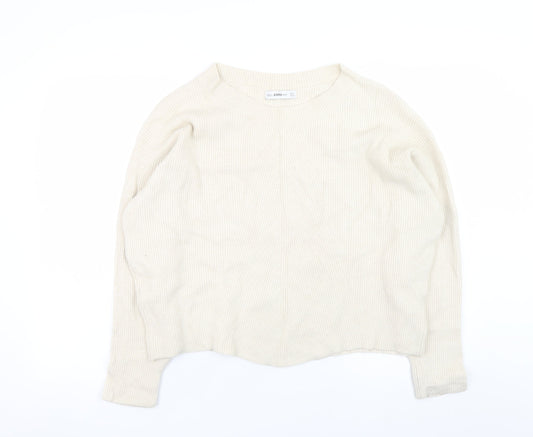 Zara Women Beige Knit Crew Neck Pullover Jumper Size S