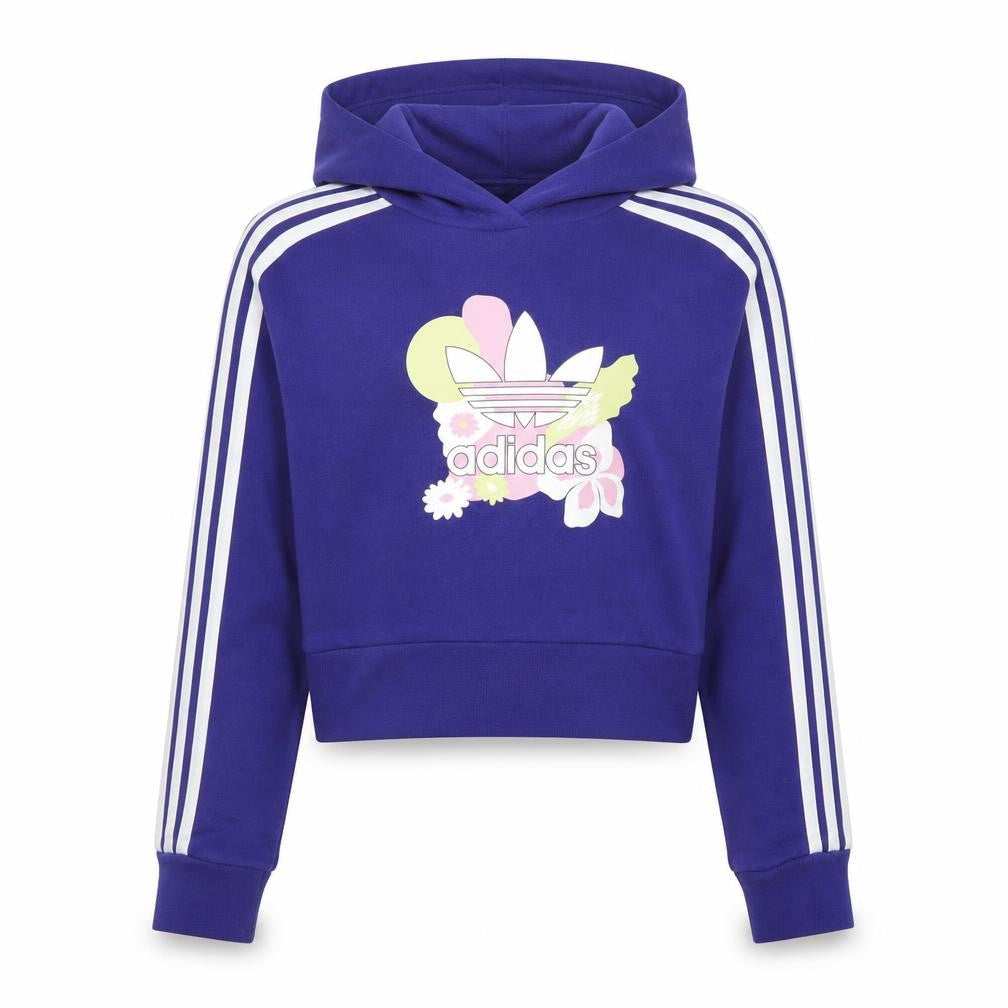 Adidas Girls Purple Hooded Pullover Hoodie 12-13 Years Floral Logo Jumper