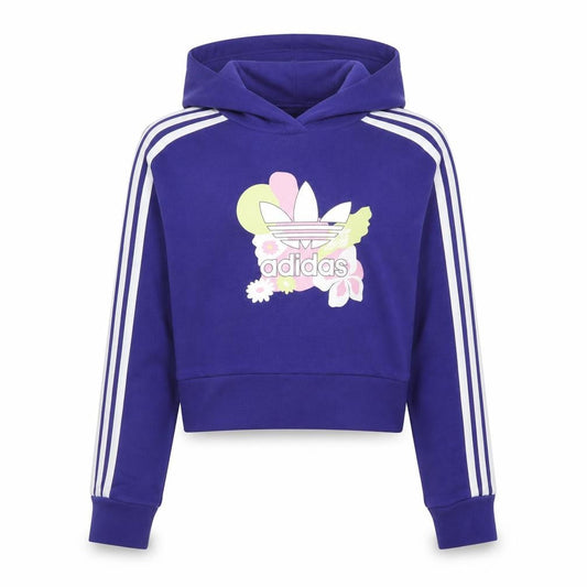 Adidas Girls Purple Hooded Pullover Hoodie 12-13 Years Floral Logo Jumper