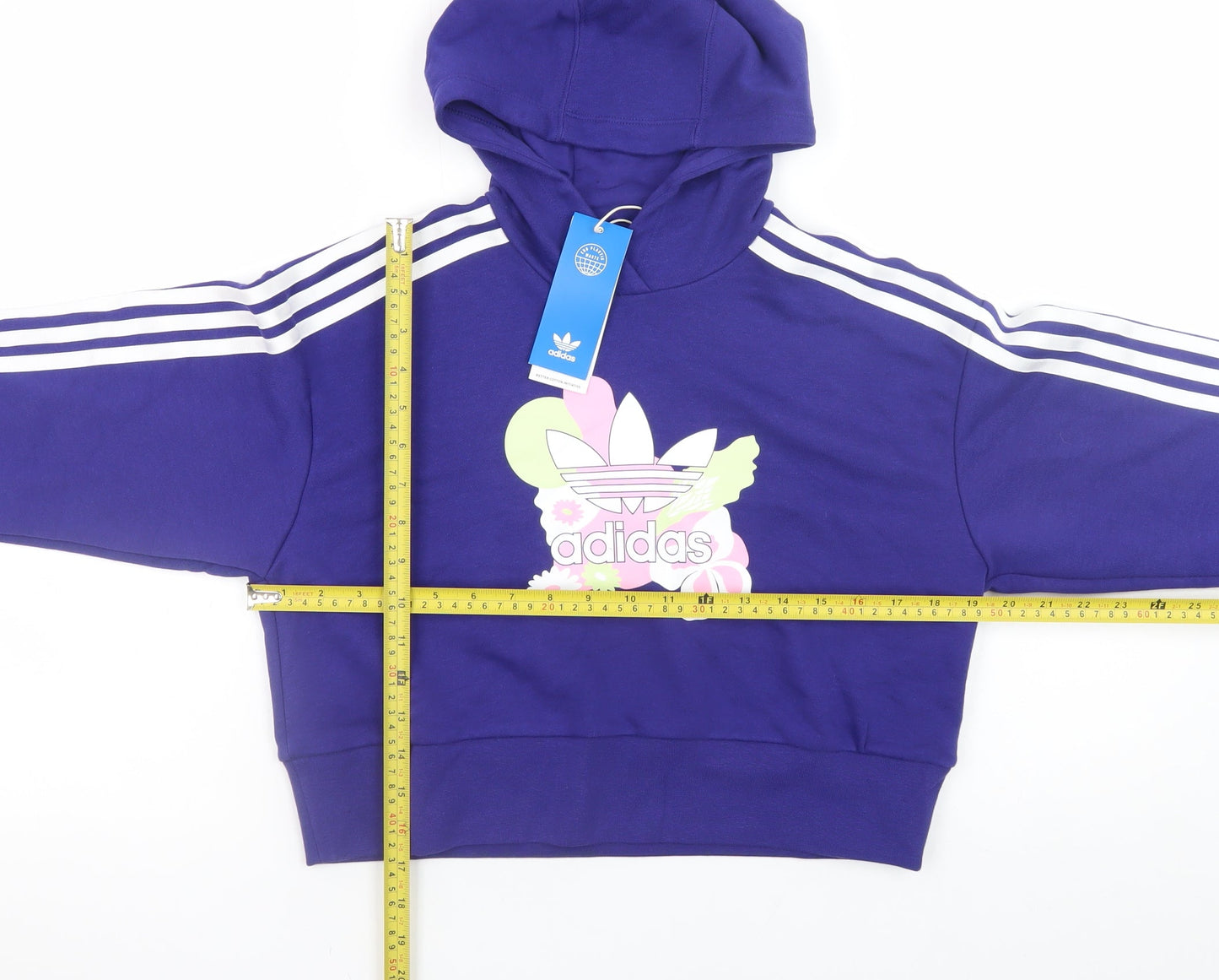 Adidas Girls Purple Hooded Pullover Hoodie 12-13 Years Floral Logo Jumper