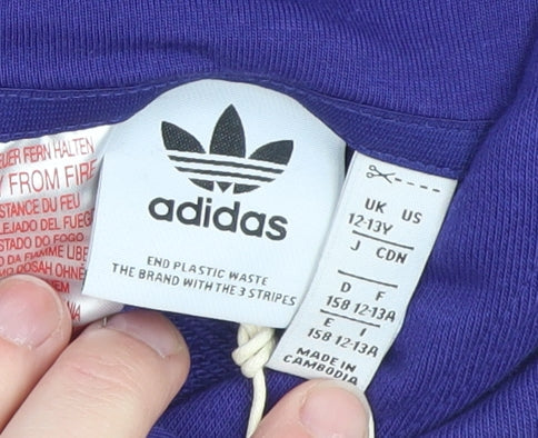 Adidas Girls Purple Hooded Pullover Hoodie 12-13 Years Floral Logo Jumper