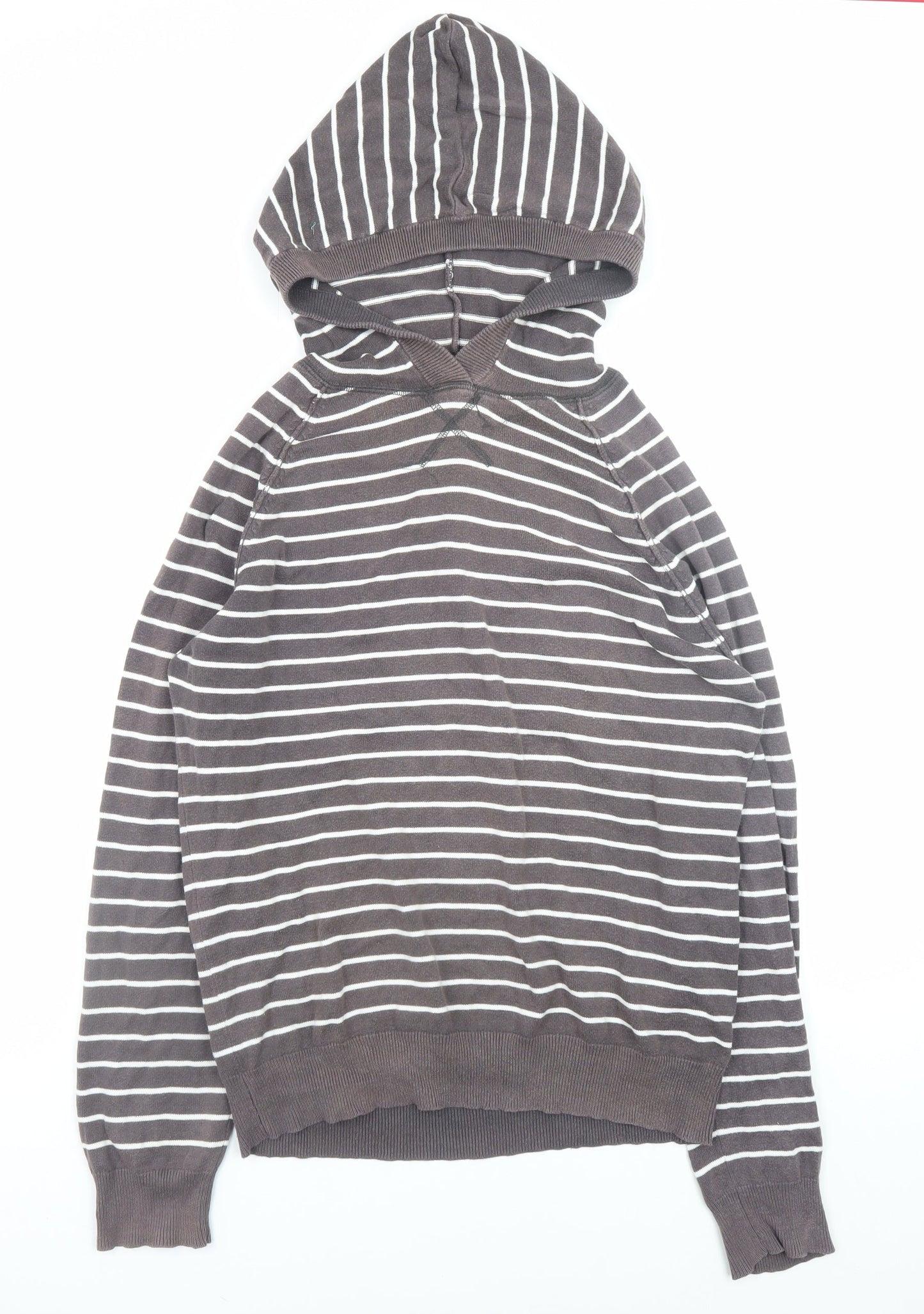 Topman Men’s Brown Striped Cotton Hooded Pullover Jumper Size S