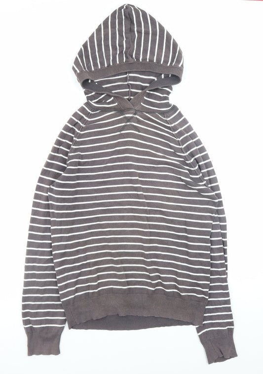 Topman Men’s Brown Striped Cotton Hooded Pullover Jumper Size S