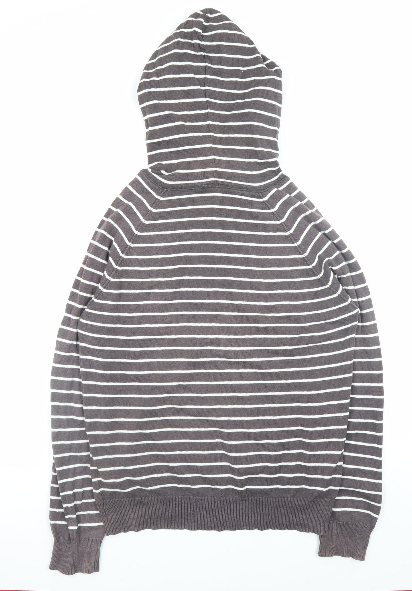 Topman Men’s Brown Striped Cotton Hooded Pullover Jumper Size S