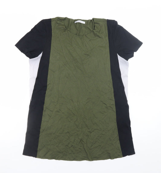 Zara Trafaluc Unisex Green Black Colourblock Crew Neck T-Shirt S