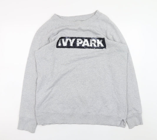 Ivy Park Womens Grey Sequin Logo Pullover Sweatshirt XXS