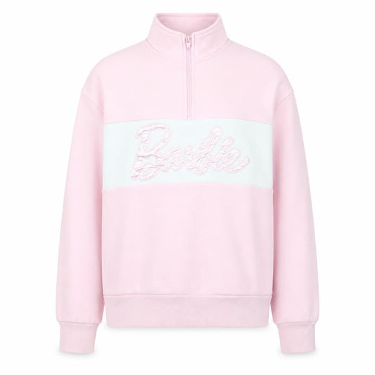 Front view of Barbie girls’ pink 11-12 years half zip fleece sweatshirt