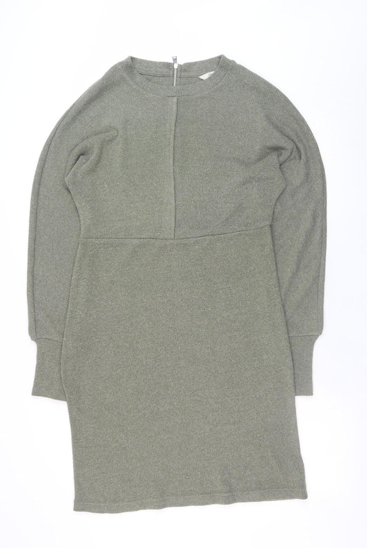 Next Women’s Green Knit Bodycon Long Sleeve Zip Back Dress Size 10