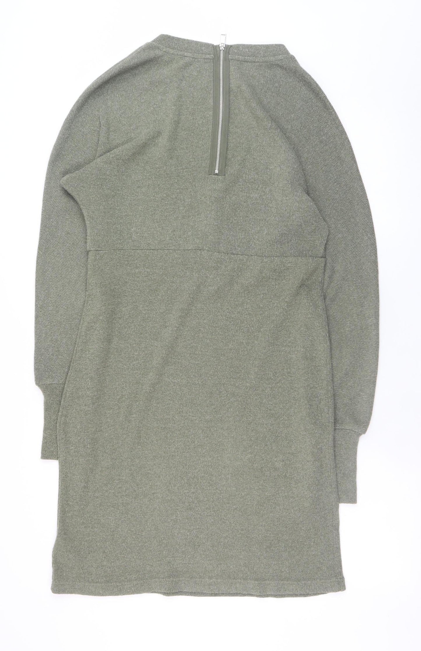 Next Women’s Green Knit Bodycon Long Sleeve Zip Back Dress Size 10