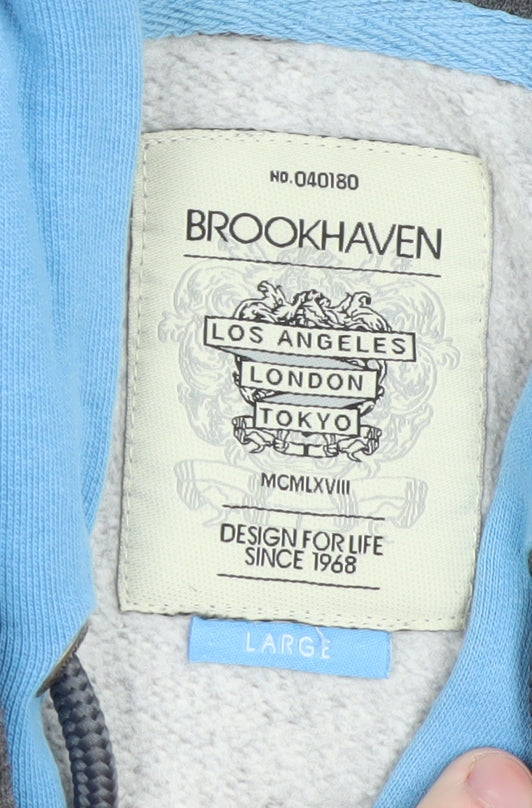 Brookhaven Mens Grey Henley Hoodie Large