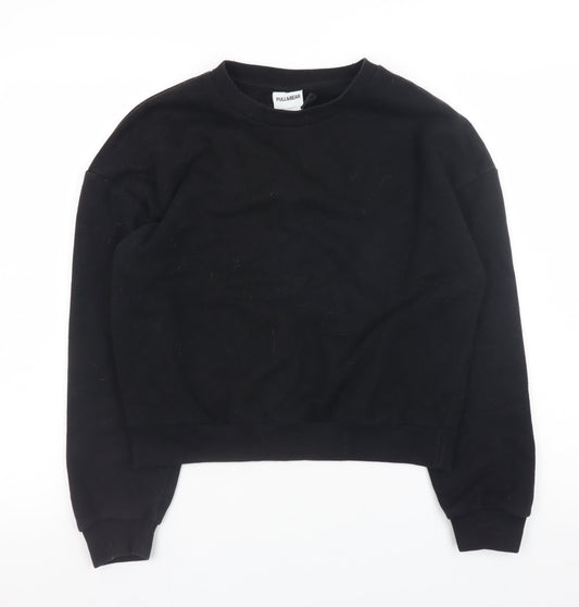 Pull&Bear Womens Black Small Crew Neck Pullover Sweatshirt