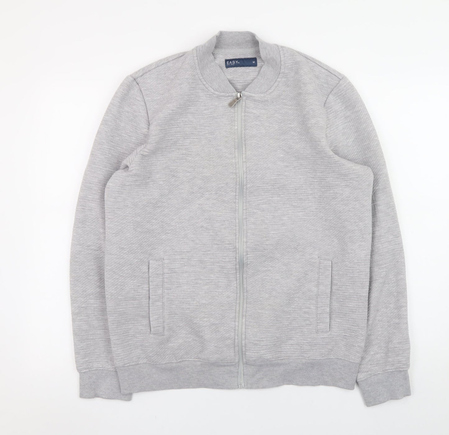 EASY Men’s Grey Bomber Jacket M Regular Fit Full Zip Lightweight Casual