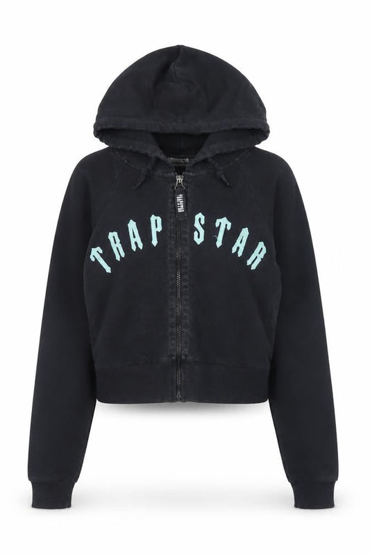 Trapstar Women's Black Full Zip Hoodie Small Graphic Print Cropped