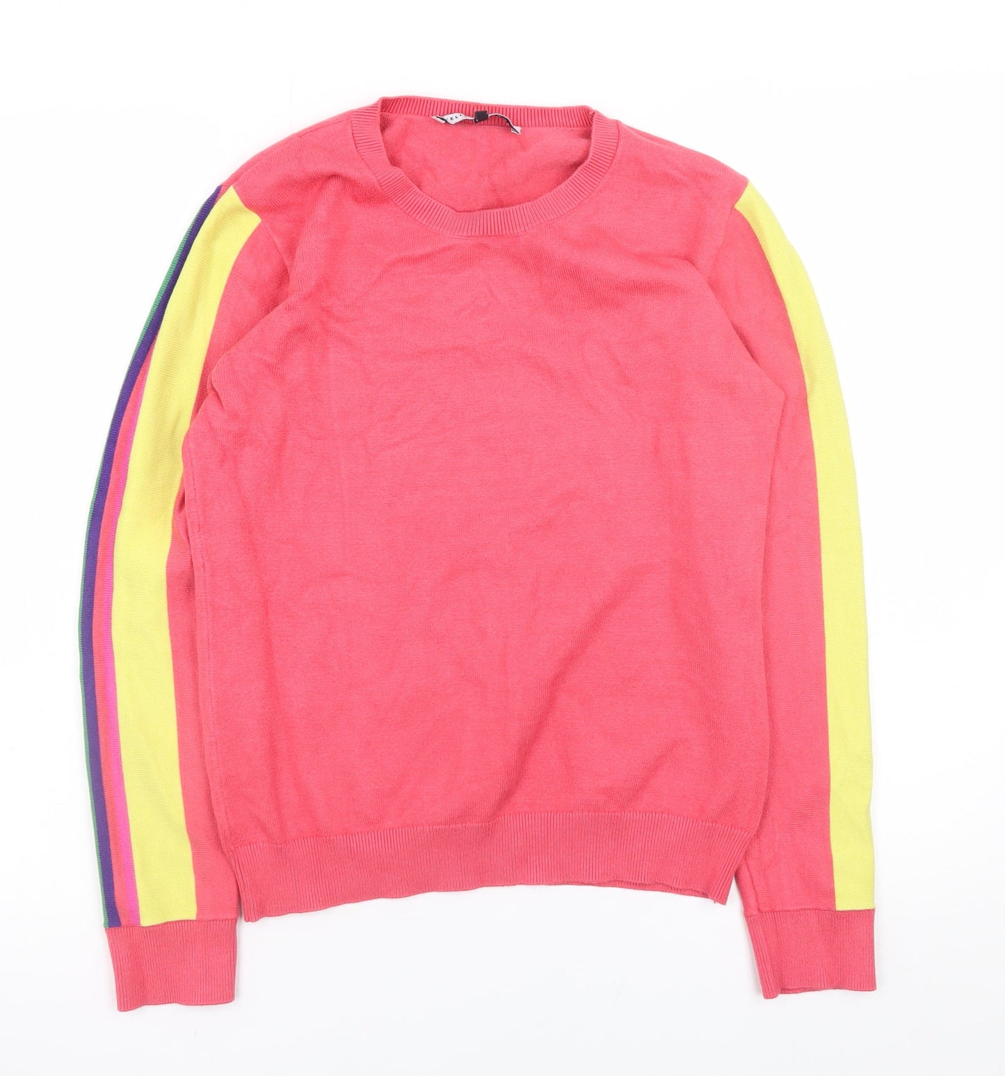 Kelly & Grace Weekend Womens Pink Knit Pullover Sweatshirt M Multicoloured Striped Sleeves