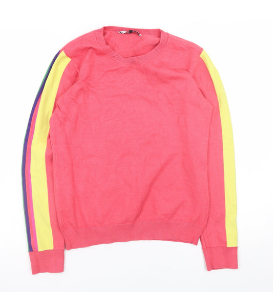 Kelly & Grace Weekend Womens Pink Knit Pullover Sweatshirt M Multicoloured Striped Sleeves