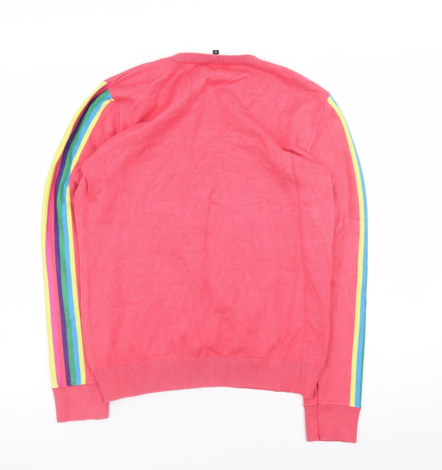 Kelly & Grace Weekend Womens Pink Knit Pullover Sweatshirt M Multicoloured Striped Sleeves