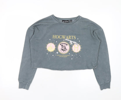 Additional front view of Harry Potter girls’ grey pullover sweatshirt 12-13 years hogwarts graphic print