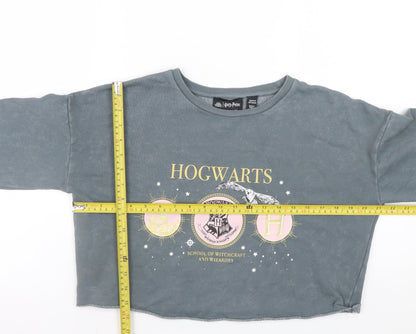 Back view of Harry Potter girls’ grey pullover sweatshirt 12-13 years hogwarts graphic print