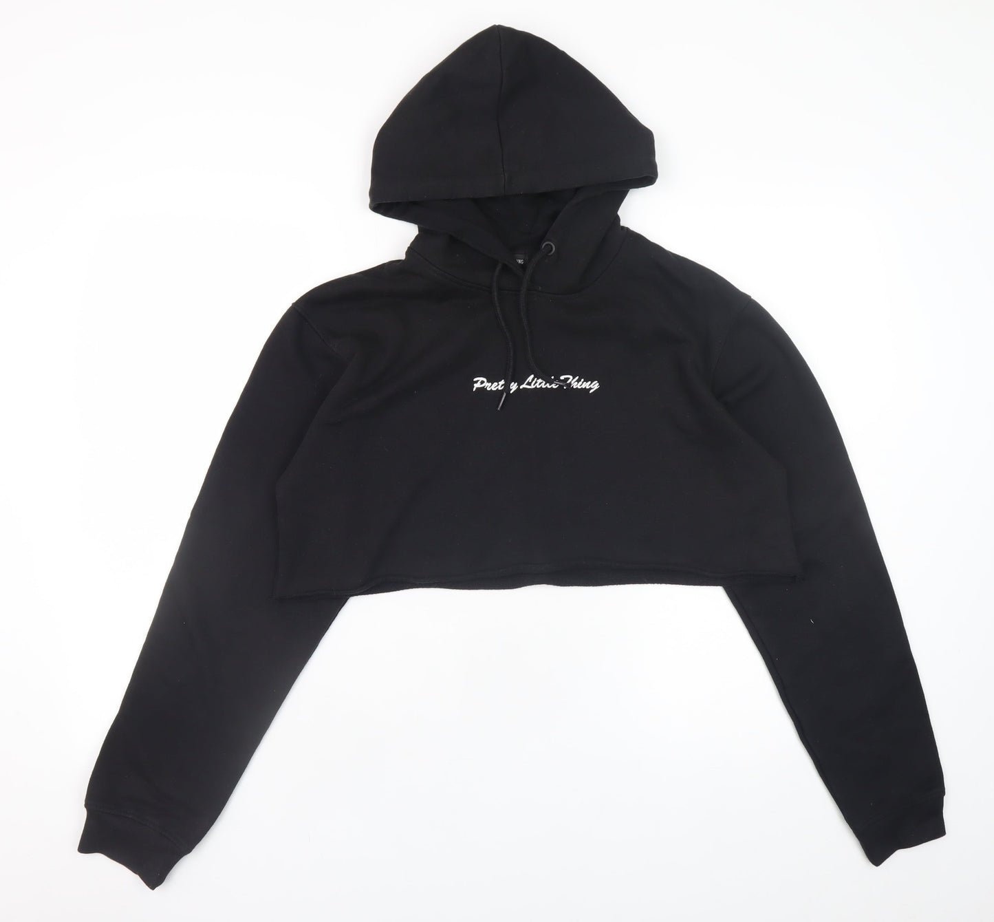 PrettyLittleThing Womens Black Cropped Hoodie Size S Pullover Drawstring