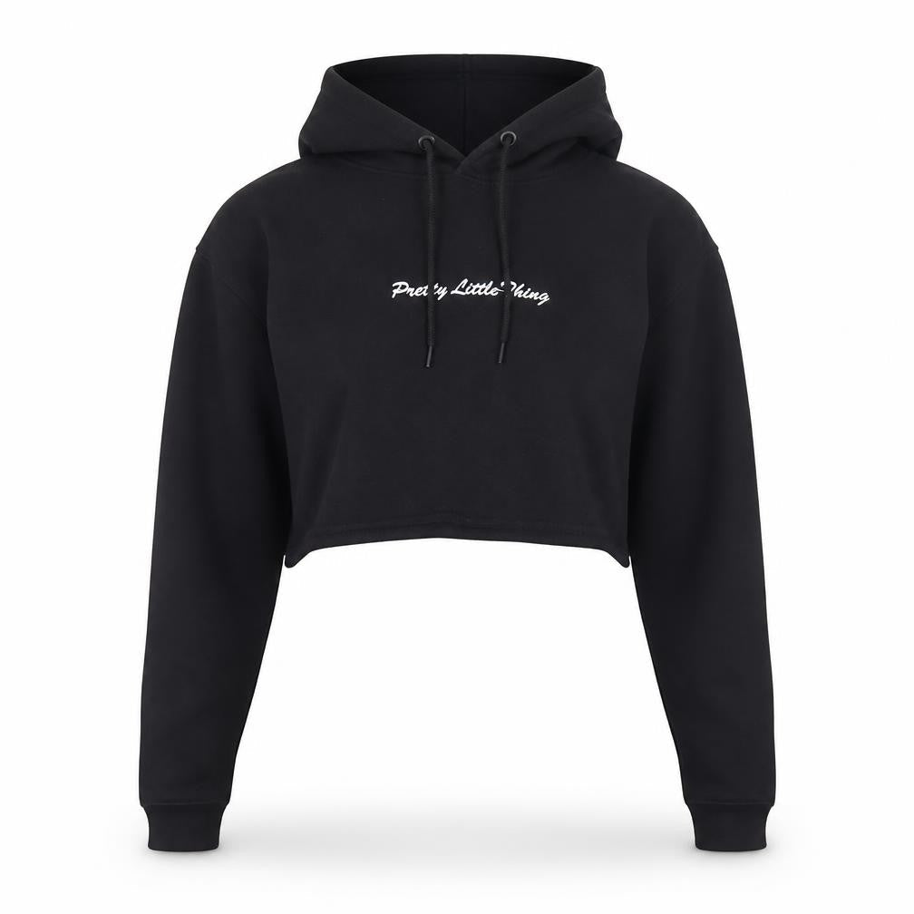 PRETTYLITTLETHING Womens Black Cropped Hoodie Size S Pullover Drawstring