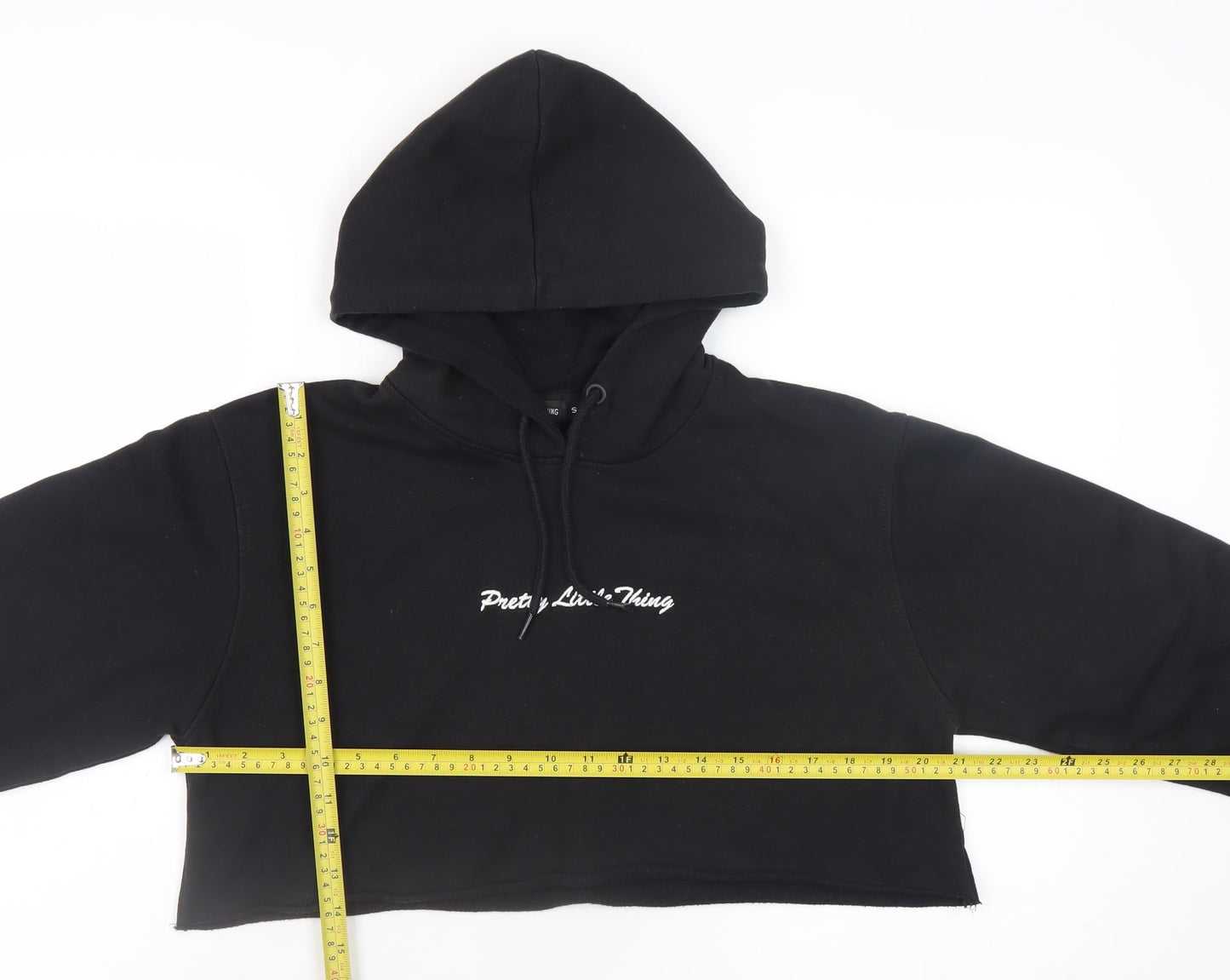 PrettyLittleThing Womens Black Cropped Hoodie Size S Pullover Drawstring