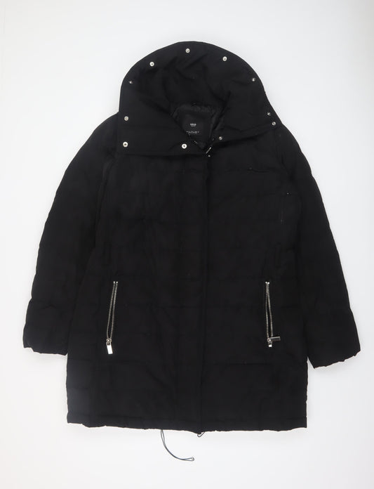 Mango Women’s Black Puffer Coat Size 14 Hooded Mid-Length Winter Jacket