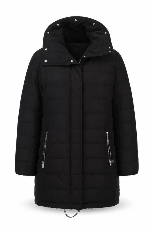 Mango Women’s Black Puffer Coat Size 14 Hooded Mid-Length Winter Jacket