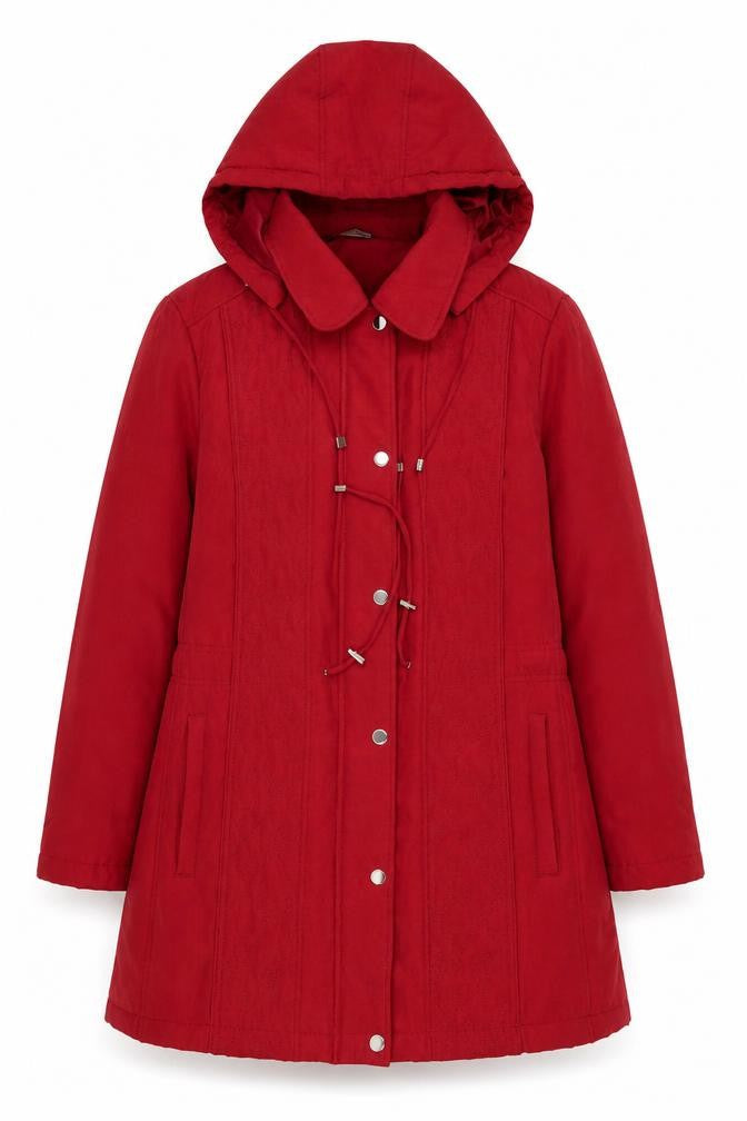 Bonmarché Women's Red Hooded Mid-Length Parka Coat Size 16
