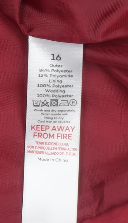 Bonmarché Women's Red Hooded Mid-Length Parka Coat Size 16