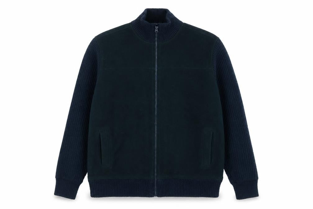 James Pringle Men’s Blue L Bomber Jacket Full Zip Knit Sleeves