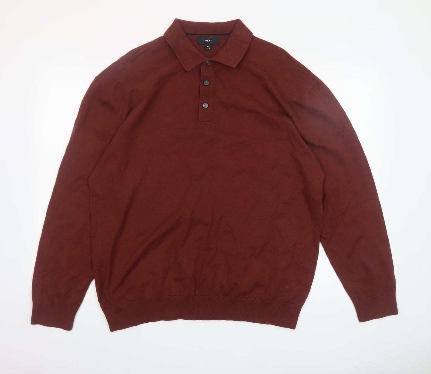 Next Mens Brown XL Collared Henley Cotton Knit Jumper