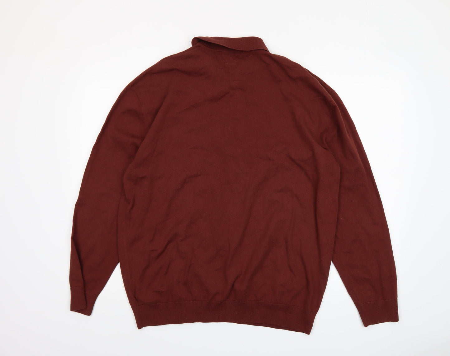 Next Mens Brown XL Collared Henley Cotton Knit Jumper