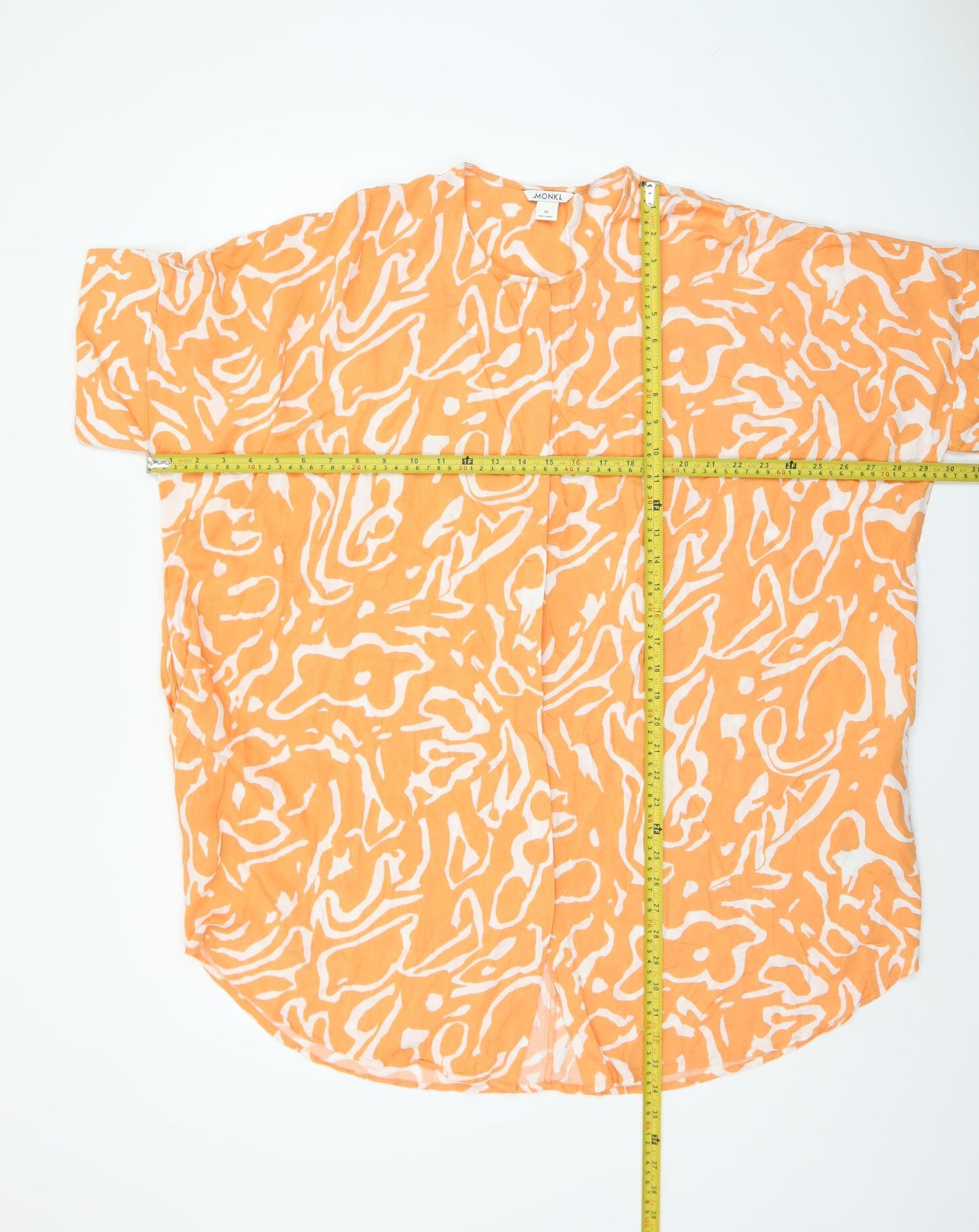Monki Women's Orange Abstract Viscose Tunic Blouse Size M