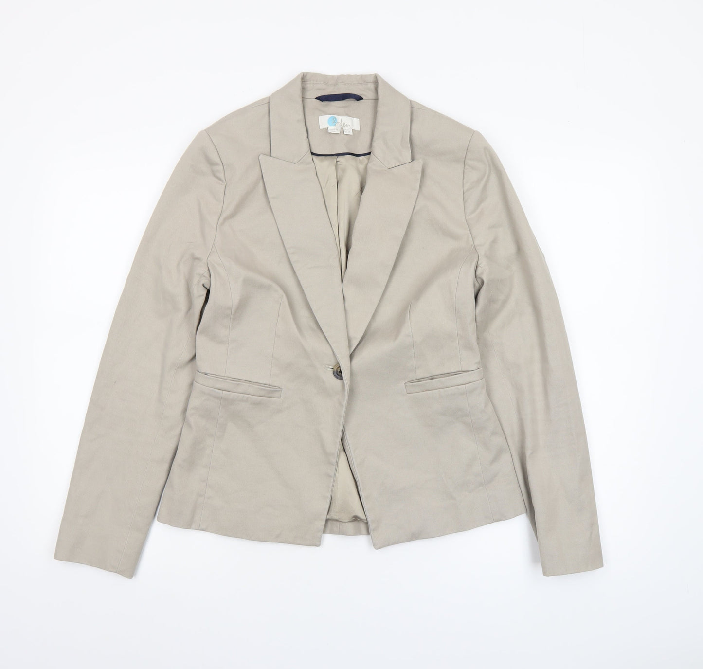Boden Women Beige Cotton Blazer UK 10 Tailored Single-Breasted Jacket