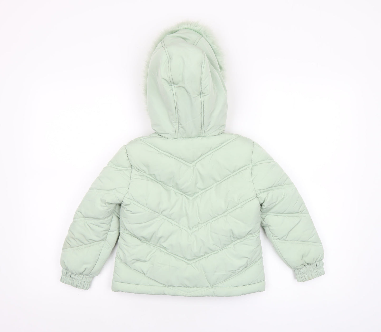 Lipsy London Girls Green Hooded Puffer Jacket 6 Years Faux Fur Trim