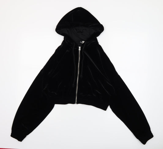 H&M Divided Women's Black Velvet Full Zip Hoodie Size 12