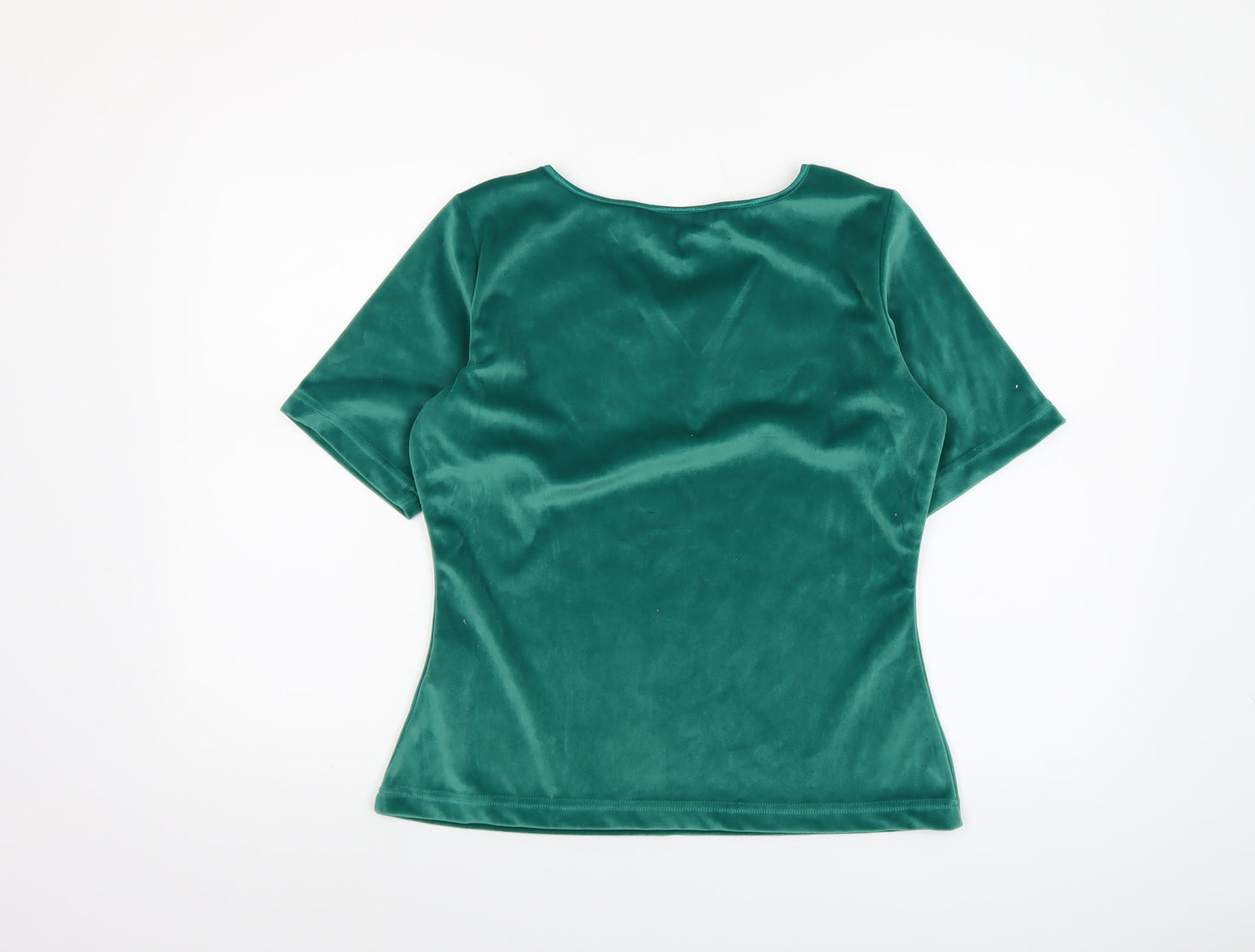 Together Women’s Green Velvet Embroidered Scoop Neck Short Sleeve Blouse Size 12