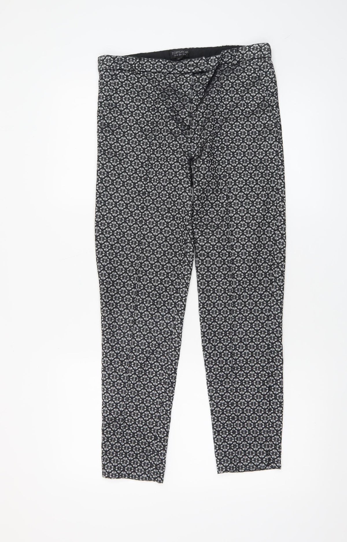 Topshop Women's Black Geometric Jacquard Slim Tapered Trousers Size 10